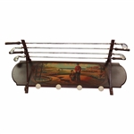 Classic Decorative Golf Scene Painted Clubs & Golf Balls Dual Coat Rack/Shelf
