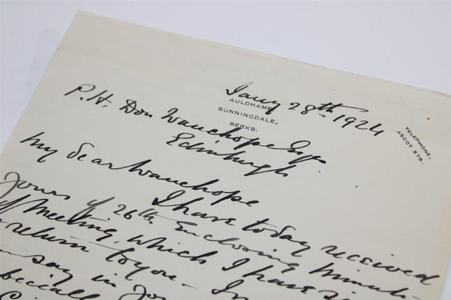 John E. Laidlay Signed Handwritten Letter Dated January 28th, 1924 JSA ALOA