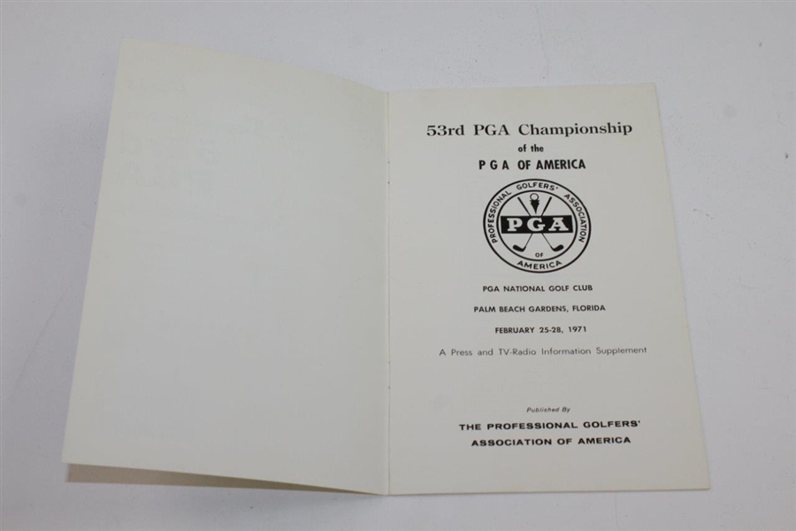 1971 PGA Championship at PGA National Golf Club Press Supplement Jack Nicklaus