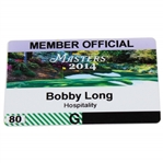 2014 Masters Tournament Member Official Badge #80G - Bobby Long - Hospitality