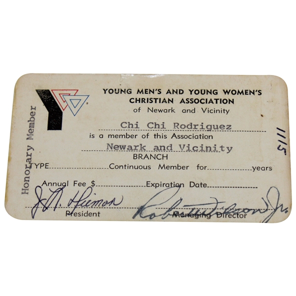 Chi-Chi Rodriguezs Personal YMCA of Newark & Vicinity Honorary Member Card