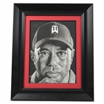 Original Hand Drawn Tiger Woods Picture with Graphite, Charcoal & Paint by Artist Jon Slagh - Framed