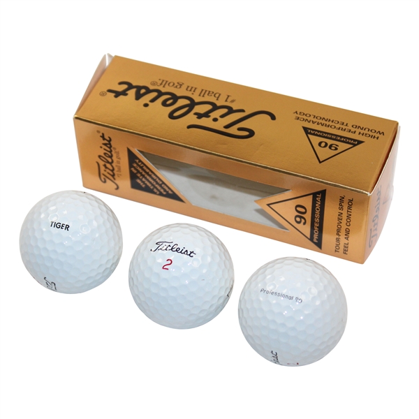Tiger Woods Sleeve of Three Titleist 2 TIGER Professional 90 Golf Balls