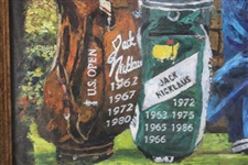 Jack Nicklaus Signed Major Victories Golf Bags Painting Print on Canvas - Framed JSA ALOA