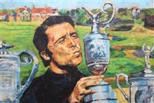 Gary Player With All Four (4) Major Victories Trophies Painting Print - Framed