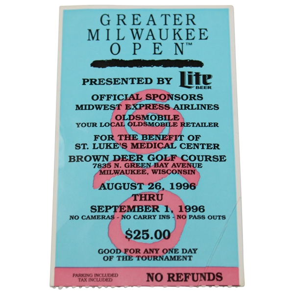 1996 Greater Milwaukee Open Series Ticket - Tigers Professional Debut