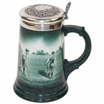 Pre-1906 Lenox Green Painted Sterling Rimmed Golf Scene Stein with Sterling Top - Great Condition