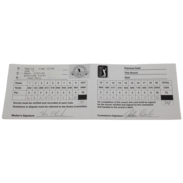 John Daly Signed 1998 BellSouth Classic 1st Rd Scorecard with Steve Stricker (Marker)
