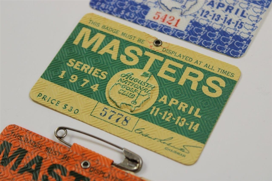 1971, 1974 & 1979 Masters Tournament SERIES Badges - Coody, Player & Zoeller Winners