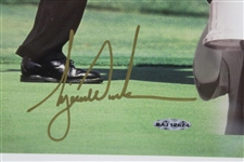 Tiger Woods Signed Red Shirt Fist Pump Upper Deck Collage - Framed #BAJ12624