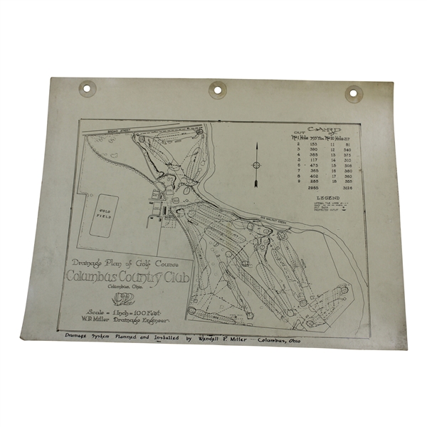 Early 1930s Columbus Country Club New Drainage System Map - Wendell Miller Collection