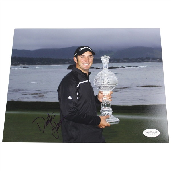 Dustin Johnson Signed With Pebble Beach Trophy 8x10 Photo JSA