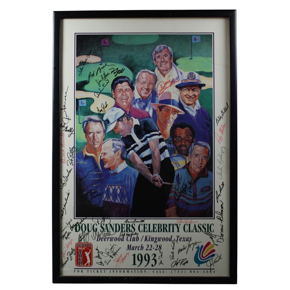 Multi-Signed 1993 Doug Sanders Celebrity Classic Poster - Framed JSA ALOA