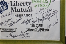 Multi-Signed Liberty Mutual Legends of Golf Embroidered Flag - Framed JSA ALOA