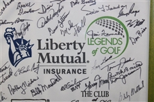 Multi-Signed Liberty Mutual Legends of Golf Embroidered Flag - Framed JSA ALOA