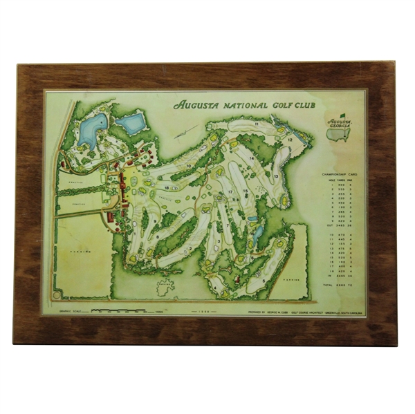 1968 Augusta National Golf Club Masters Player Gift - Aeiral Map Laminated on Wood