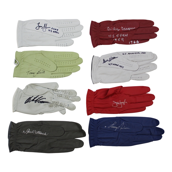 Fleck, Littler, Casper & Five (5) other US Open Champions Signed Golf Gloves JSA ALOA