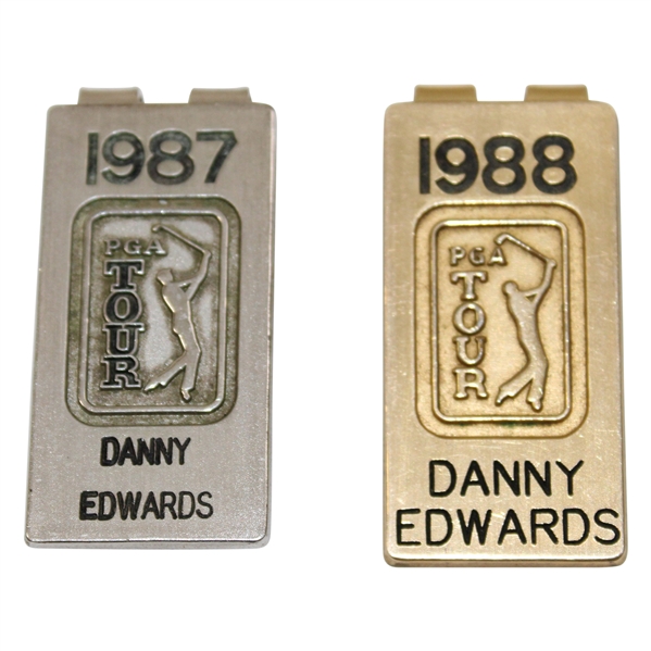 Danny Edwards Personal 1987 & 1988 PGA Tour Member Money Clips/Badges