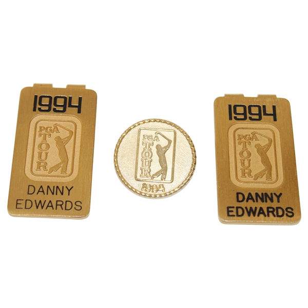 Danny Edwards Personal 1994 PGA Tour Member Money Clips/Badges with Pin