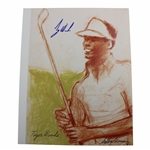 Tiger Woods Signed 1991 LeRoy Neiman Tiger Drawing w/ Early Signature PSA FULL #AJ06032