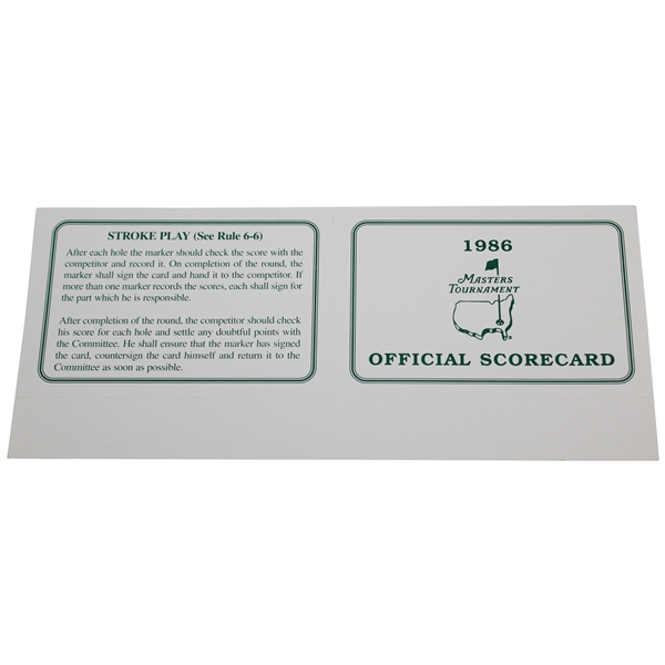 1986 Masters Tournament Official Scorecard