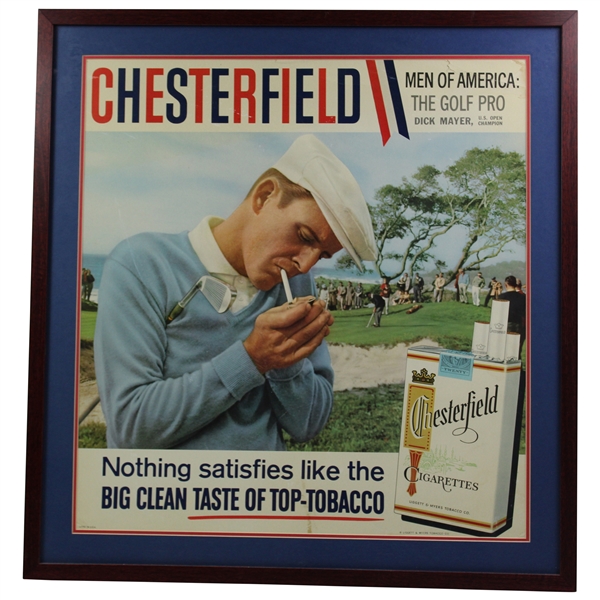 c.1958 Chesterfield Cigarettes Golf Print Ad Featuring 1957 Us Open Champion Dick Mayer - Framed