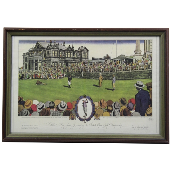 Original Currier & Ives Ltd Ed Lithograph - Bobby Jones Sinks Winning Putt in the 1927 Open - Framed