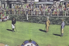 Original 'Currier & Ives' Ltd Ed Lithograph - Bobby Jones Sinks Winning Putt in the 1927 Open - Framed