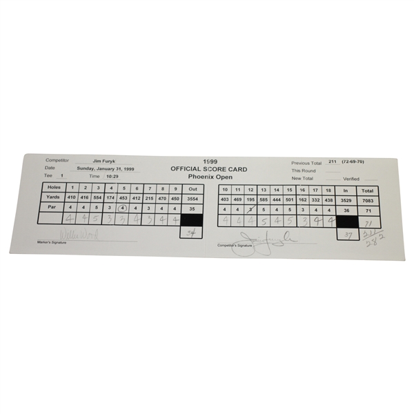 Jim Furyk & Willie Wood Signed 1999 Phoenix Open Official Used Scorecard JSA ALOA