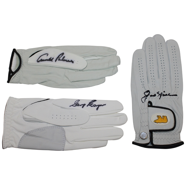 Big 3 Palmer, Nicklaus & Player Signed LH White Golf Gloves JSA ALOA