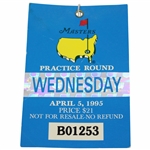 1995 Masters Tournament Wednesday Ticket #B01253 - Tiger Woods Masters Debut