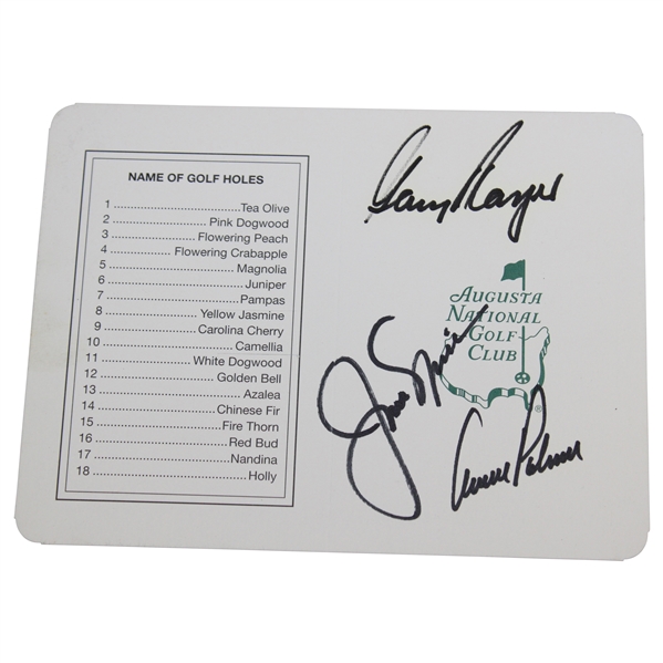 Palmer, Nicklaus & Player Big 3 Signed Augusta National Golf Club Scorecard JSA ALOA