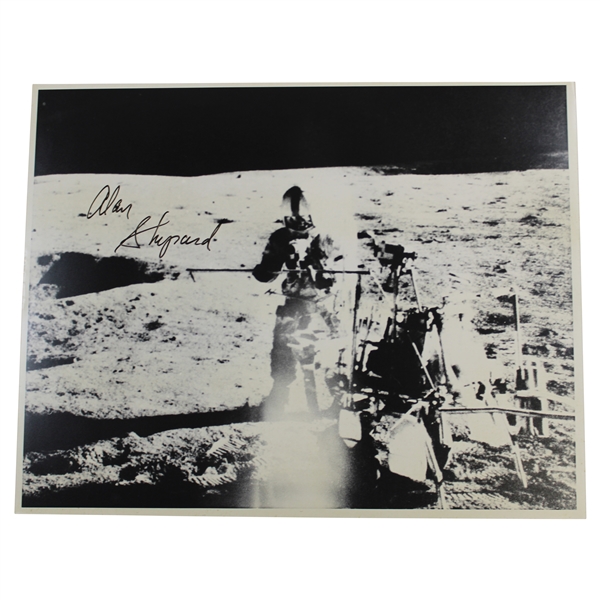 Astronaut Alan Shepard Signed B&W Moon Surface Photo with Golf Club JSA #YY19727