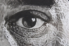 Original Hand Drawn Tiger Woods Picture with Graphite, Charcoal & Paint by Artist Jon Slagh - Framed