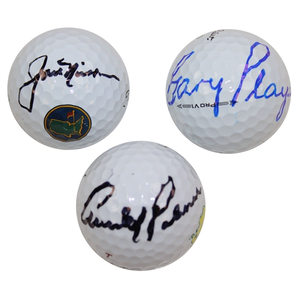 Big 3 Palmer, Nicklaus & Player Signed Masters & Berckmans Logo Golf Balls JSA ALOA