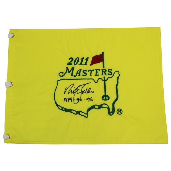 Nick Faldo Signed 2011 Masters Embroidered Flag with 1989-90-96 JSA ALOA