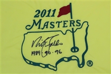 Nick Faldo Signed 2011 Masters Embroidered Flag with '1989-90-96' JSA ALOA