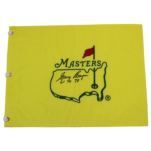 Gary Player Signed Undated Masters Embroidered Flag with 61-74-78 JSA ALOA
