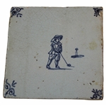 Original Delft tile 5 ¼” x 5 ¼” of a Colf player +/- from 1650 - 1700