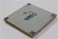 Original Delft tile 5 ¼” x 5 ¼” of a Colf player +/- from 1650 - 1700