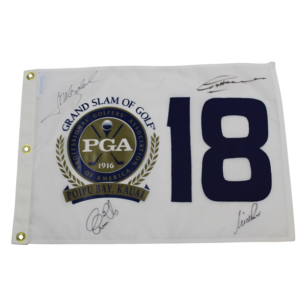 Els, Price, Norman & Olazabal Signed PGA Grand Slam of Golf at Poipu Bay Flag JSA ALOA