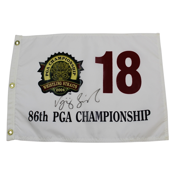 Champion Vijay Singh Signed 2004 PGA Championship at Whistling Straits Flag JSA ALOA