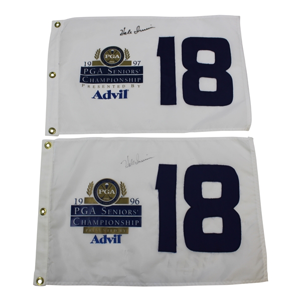 Champion Hale Irwin Signed 1996 & 1997 Oldsmobile Seniors PGA Championship Flags JSA ALOA