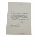 Jack Nicklaus Signed 1992 Letter JSA COA# HH62618