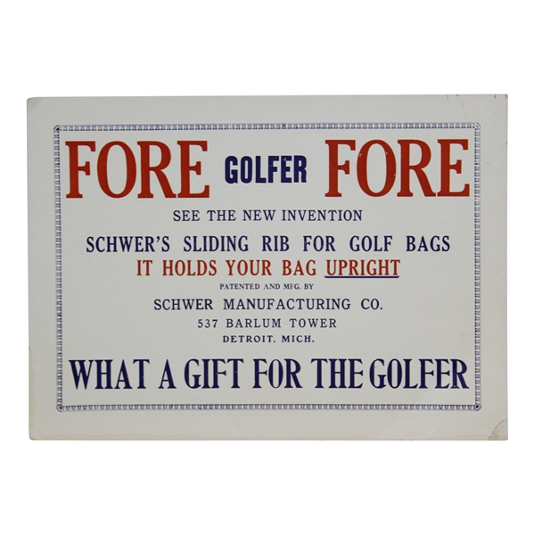 Fore Golfer Schwers Sliding Rib For Golf Bags Cardboard Broadside Advertising Display