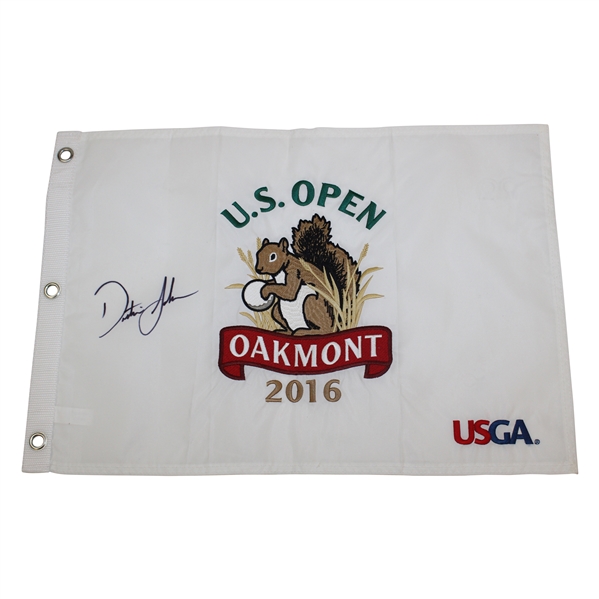 Dustin Johnson Signed 2016 US Open at Oakmont Embroidered Flag JSA ALOA