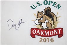 Dustin Johnson Signed 2016 US Open at Oakmont Embroidered Flag JSA ALOA