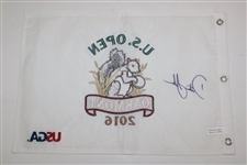 Dustin Johnson Signed 2016 US Open at Oakmont Embroidered Flag JSA ALOA