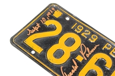 Arnold Palmer Signed 1929 Pennsylvania License Plate With 'Sept 10 1929 ' Birth Inscription JSA ALOA