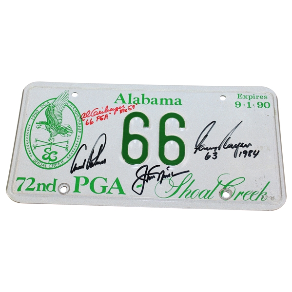 Nicklaus Palmer Player & Geiberger Signed 1990 Pga Championship Alabama License Plate JSA ALOA